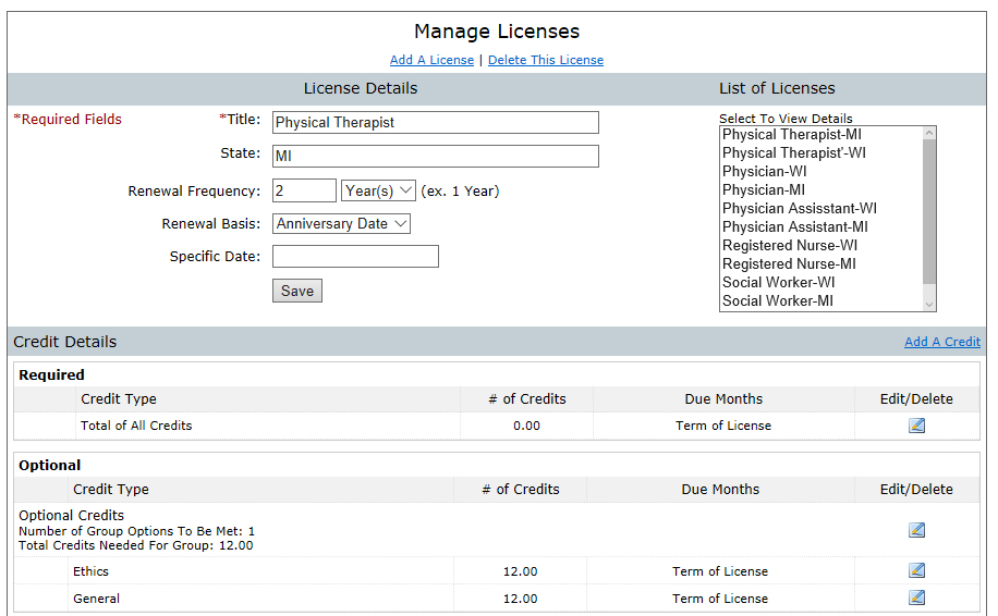 License and License Requirement Setup